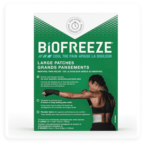 Product shot of Biofreeze Pain Relief Patches, Large, 5 Patches.