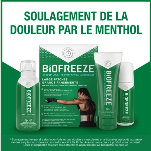 ANALGÉSIQUE BIOFREEZE AVEC APPLICATEUR À BILLE — 74 ML